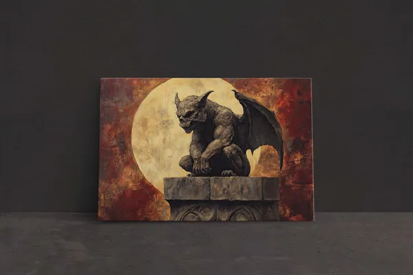 Gargoyle Night Moon, Gothic Halloween Art Print