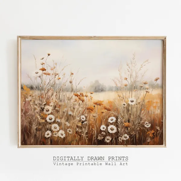 Fall Wildflower Field, Vintage Autumn Art Print