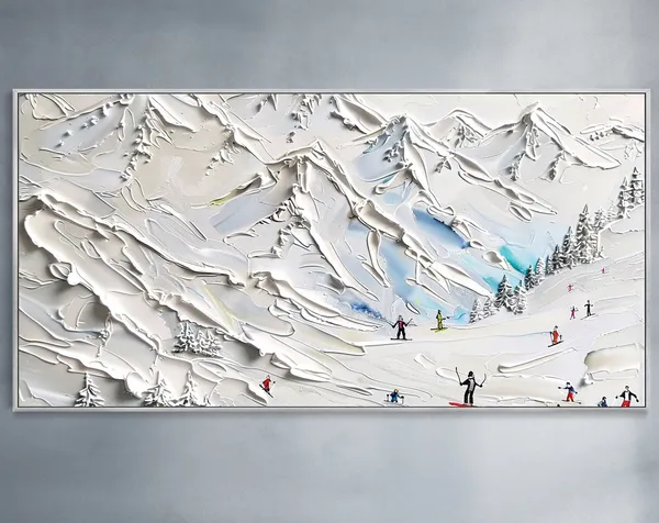 Winter Skiing Getaway Party Art, Minimalist Mountain Print