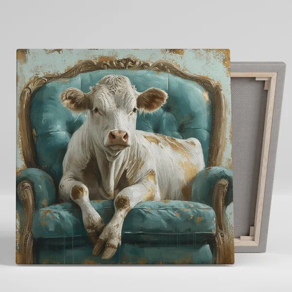 Regal Bovine Repose, Whimsical Rustic Wall Art Print