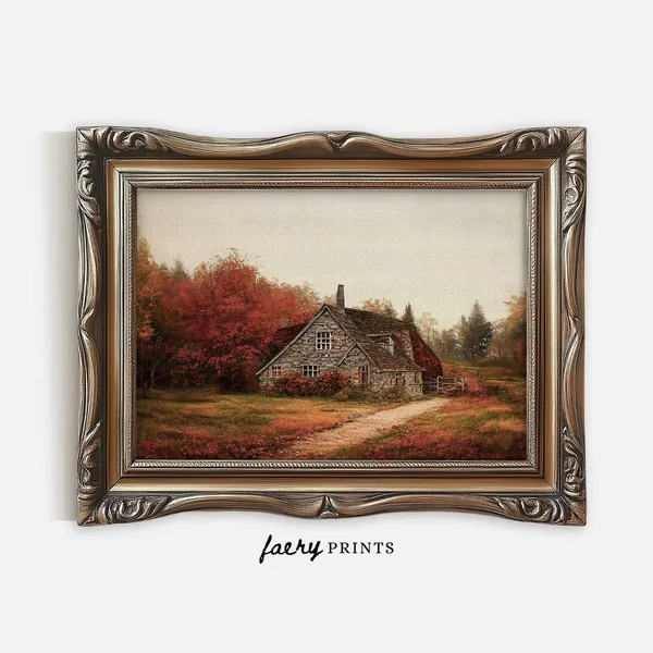 Autumn Landscape Art Print, Fall Farmhouse Decor