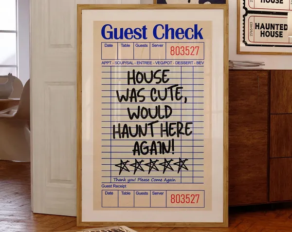Halloween Guest Check Art Print, Cute Haunt Decor