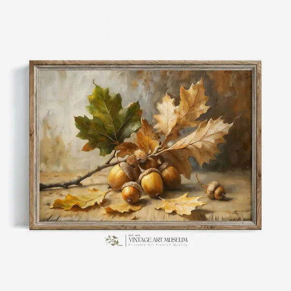 Branch Of Autumn Acorns Seasonal Still Life Art Print