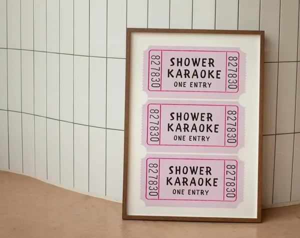 Shower Karaoke Ticket Pink Retro Bathroom Art Print