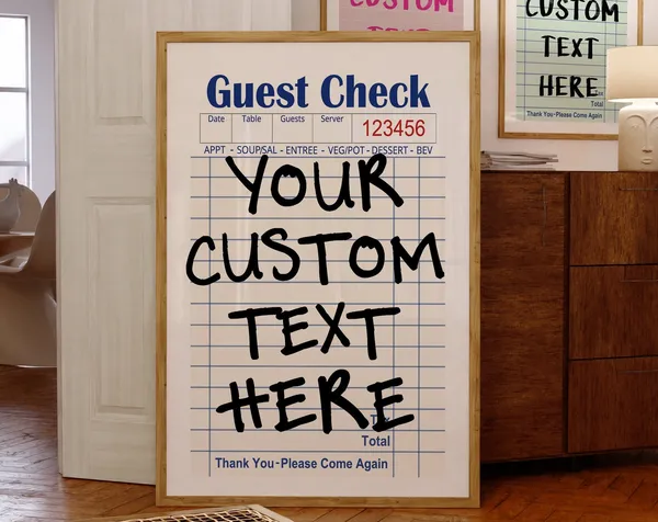 Customize Guest Check Typographic Poster Print