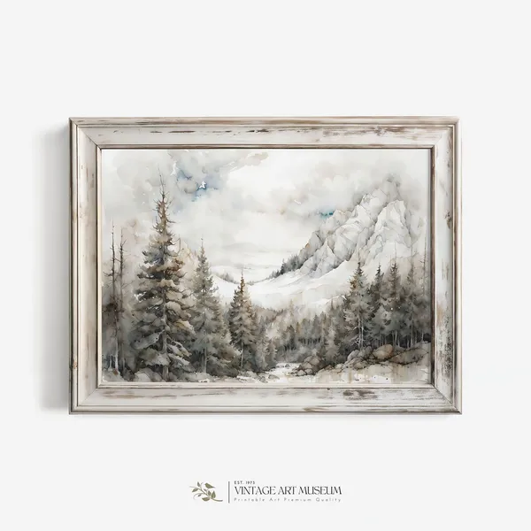 Winter Pine Forest Landscape Vintage Travel Poster