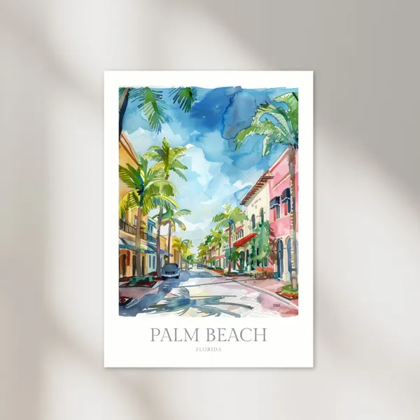 Palm Beach Florida Watercolor Travel Poster