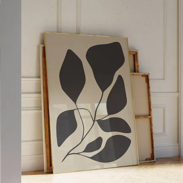 Abstract Botanical Floral Art, Neutral Mid-Century Print