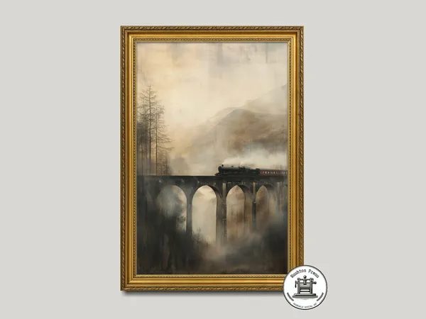 Vintage Scottish Viaduct Painting Landscape Art Print