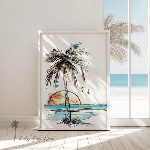 Vintage Sunset Coastal Surfer Art Print