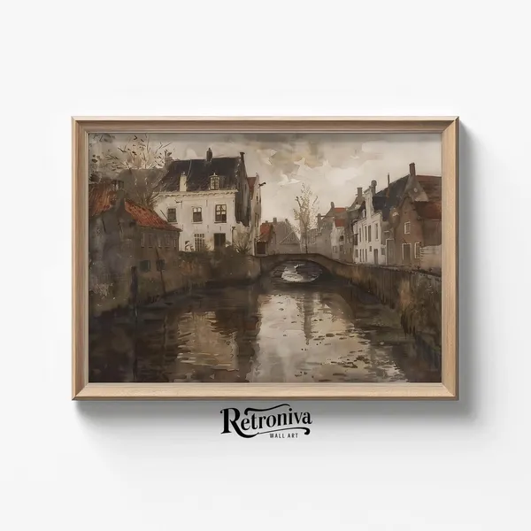 Moody Townscape Vintage Autumn Watercolor Art Print