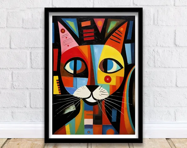 Picasso-Style Cats Abstract Art Poster