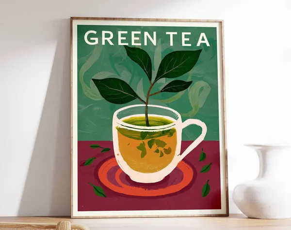 Green Tea Poster, Herbal Tea Kitchen Art Print