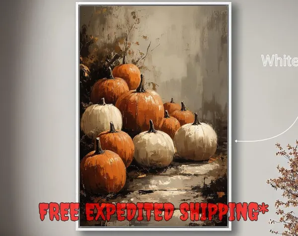 Autumn Pumpkin Stack Art Print, Rustic Fall Poster