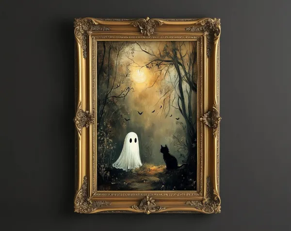 Cute Halloween Black Cat Vintage Cottage Art Print