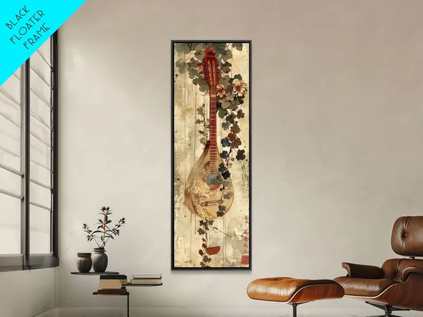 Vintage Mandolin Autumn Foliage Ukiyo-E Art Print