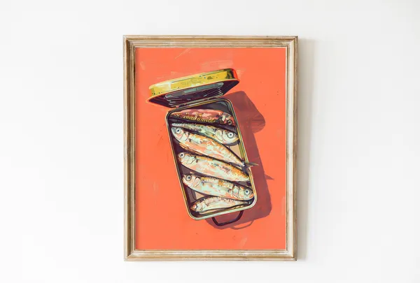 Red Sardines Tin Print, Retro Kitchen Food Art