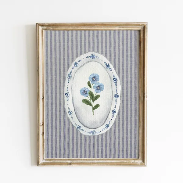 Vintage China Plate Art Print, English Garden Floral