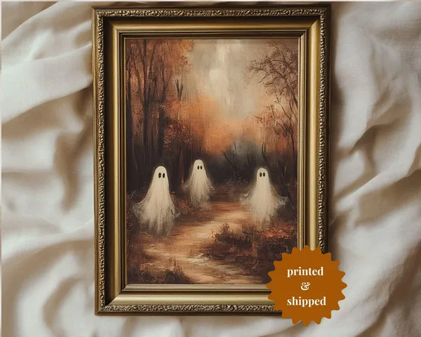 Moody Forest Ghosts, Vintage Halloween Art Print