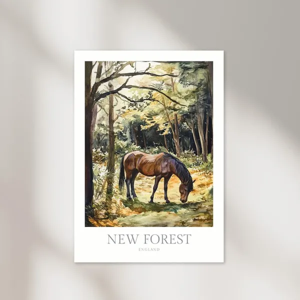 New Forest National Park Watercolor Poster, England