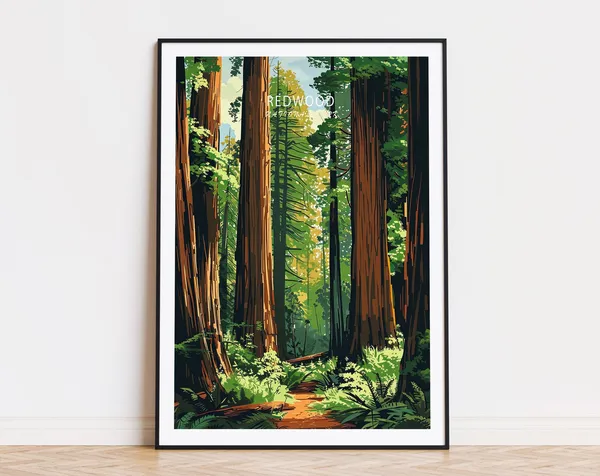 Redwood National Park Travel Poster, National Park Art