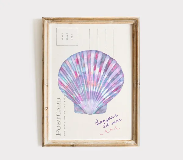 Coastal Seashell Vintage Wall Art Print, Preppy Decor