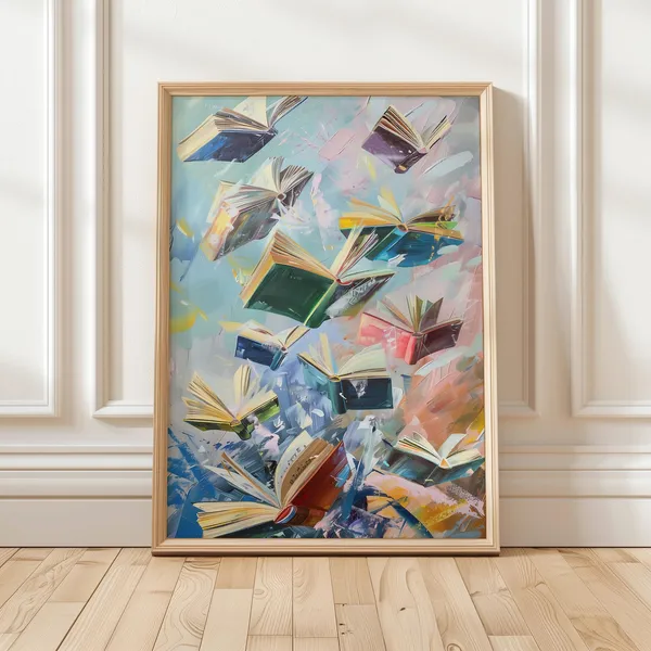 Flying Books Art Print, Vibrant Literary Decor