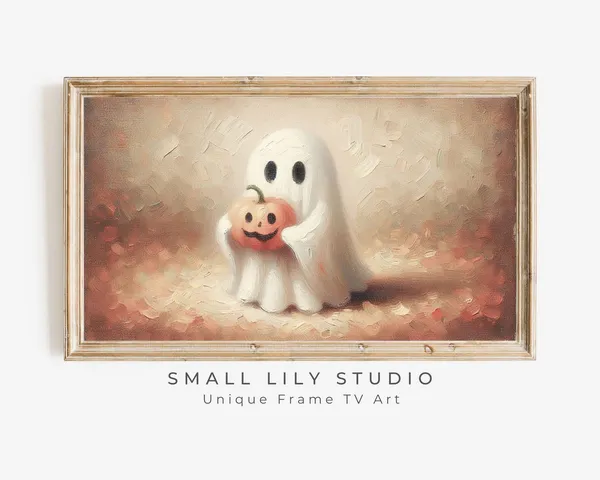 Neutral Halloween Ghost With Pumpkin Art Print