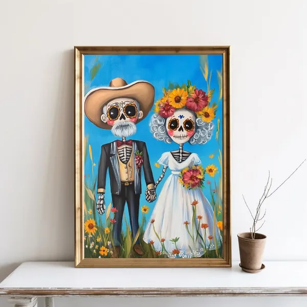 Dia De Los Muertos Folk Painting Poster
