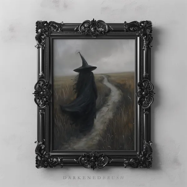 Gothic Witch Rustic Landscape Art Print, Dark Academia