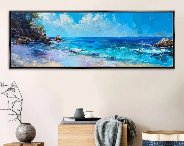 Coastal Blue Ocean Water Scene, Horizontal Art Print