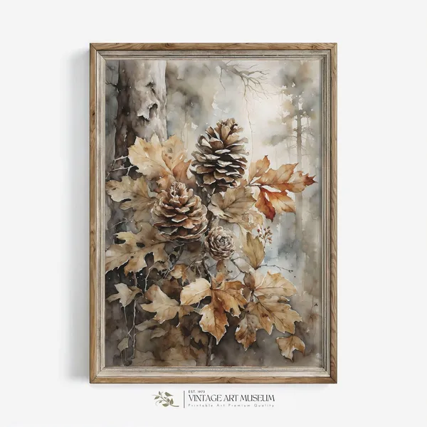 Fall Pinecone Vintage Autumn Watercolor Art Print
