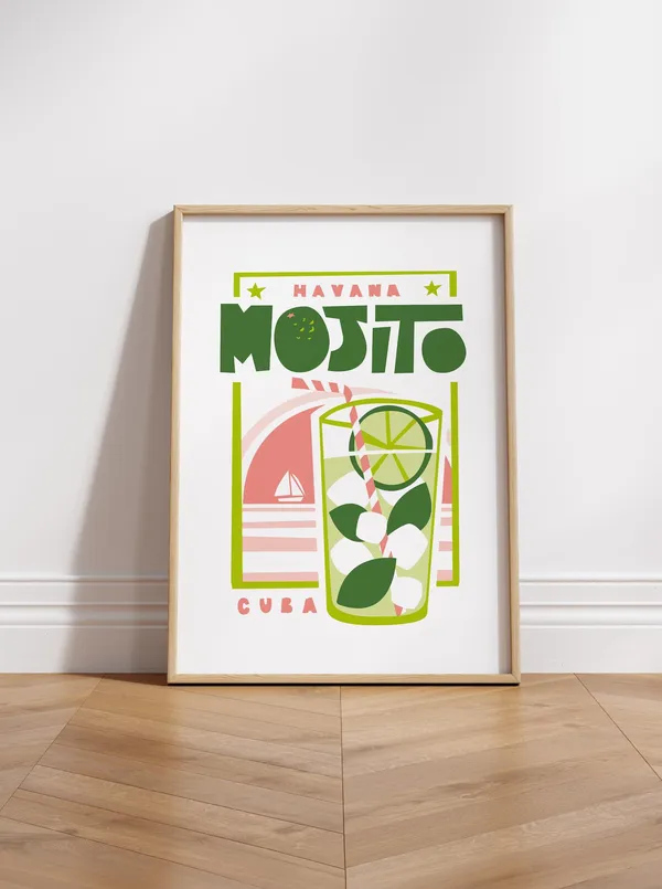 Mojito Havana Kitchen Poster Print, Mid-Century Style