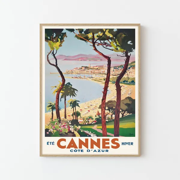 Cannes Vintage Travel Poster Art Print, French Riviera