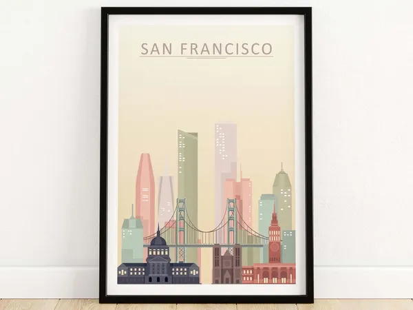 San Francisco Skyline Art Print, California Travel Poster