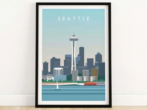 Seattle Minimalist Travel Poster, Skyline Art Print
