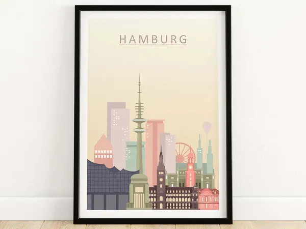 Hamburg Skyline Print, German Cityscape Art Poster