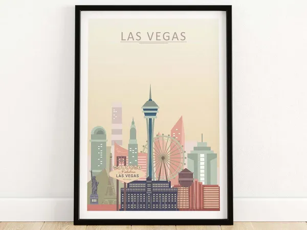 Las Vegas Skyline Travel Poster, Cityscape Wall Art