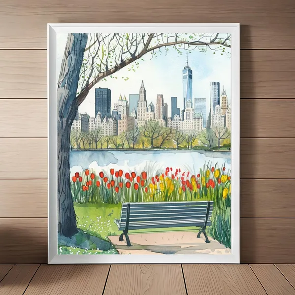 Central Park New York Watercolor Skyline Travel Poster