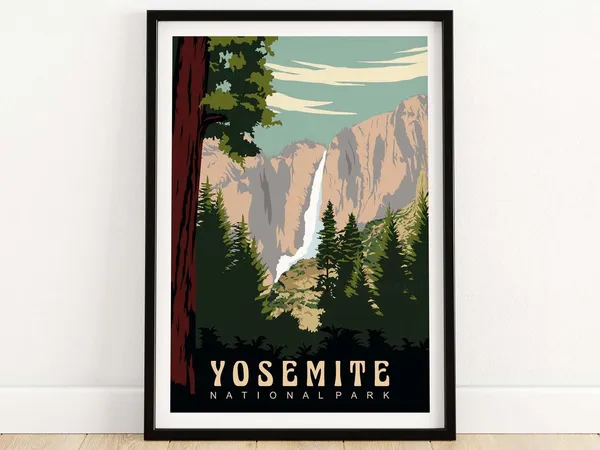 Yosemite Vintage Travel Poster, California Sierra Nevada