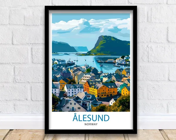Alesund Norway Travel Print, Norwegian Cityscape