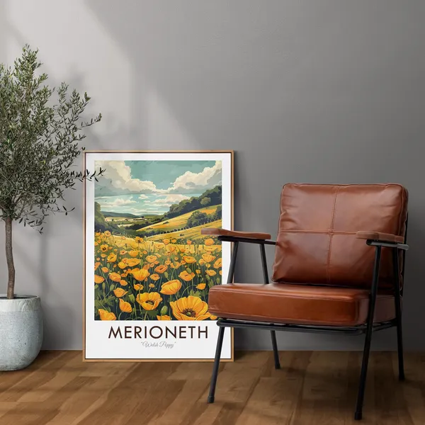 County Flower Of Merioneth Welsh Poppy Vintage Travel Poster