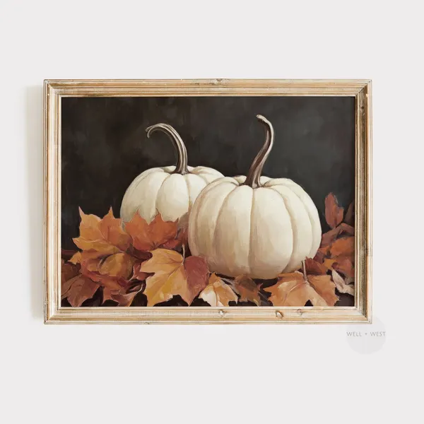 Vintage Pumpkin Art Print, Moody Fall Decor