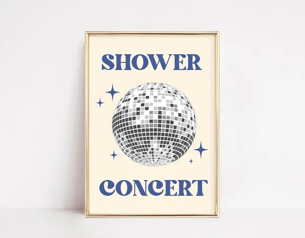 Funny Disco Shower Concert Poster, Bathroom Decor