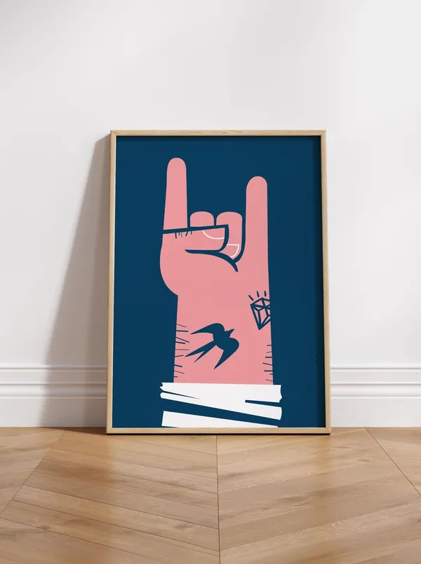 Rock On Tattoo Illustration Poster, Mid-Century