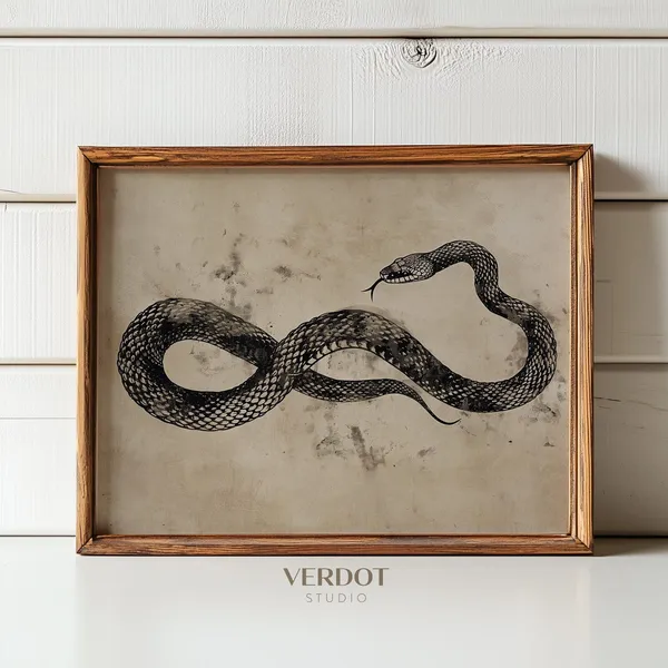 Vintage Snake Halloween Art Print, Rustic Fall Decor
