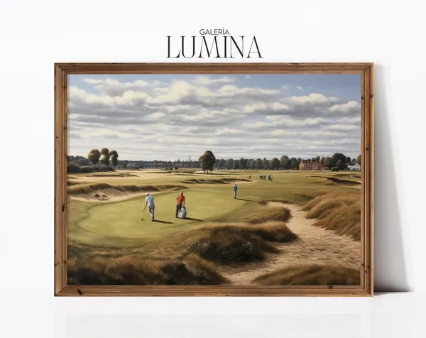Vintage Golf Club Oil Painting, Men Playing Golf Art Print