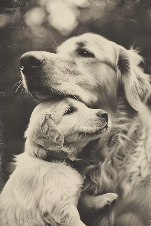 Mom, Baby Dog Cute Vintage Animal Nursery Art Print