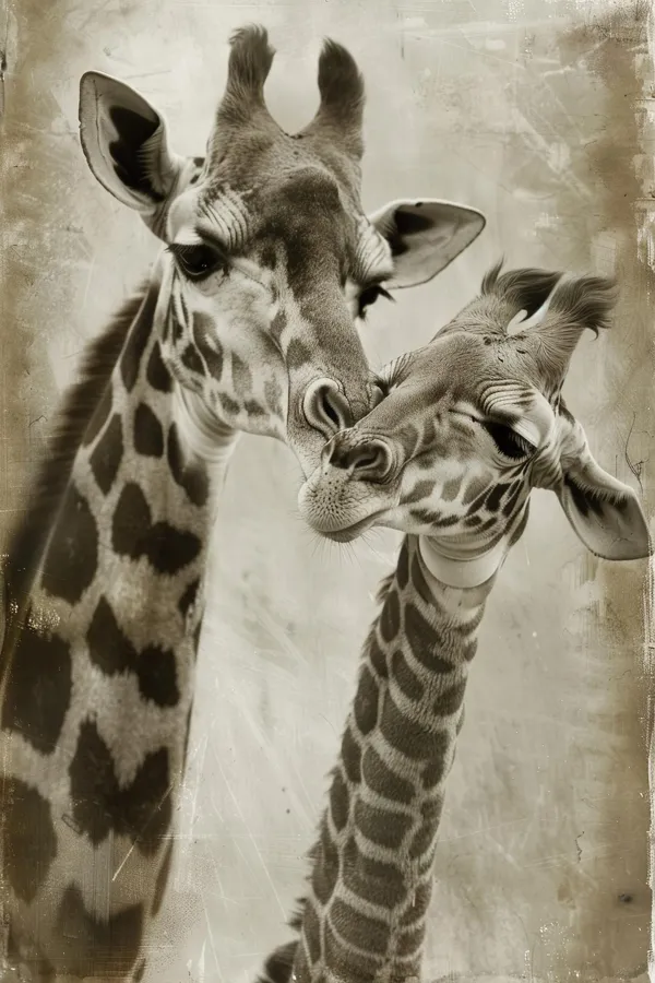 Mom and Baby Giraffe Cute Vintage Nursery Art Print