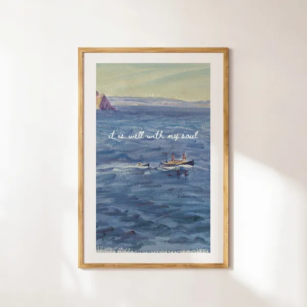 It Is Well Coastal Christian Bible Verse Art Print